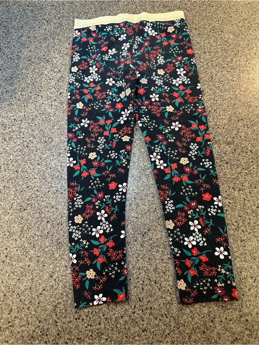 Girls' Floral Leggings - Black with Red & White Flowers